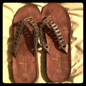 Bluefin flip flops with leather thong straps